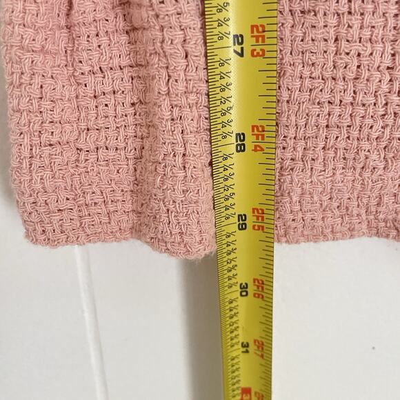 Vtg Pink Waffle Knit Cotton Cardigan Jacket Gauze L Art to Wear Teacher USA Made - Picture 8 of 8